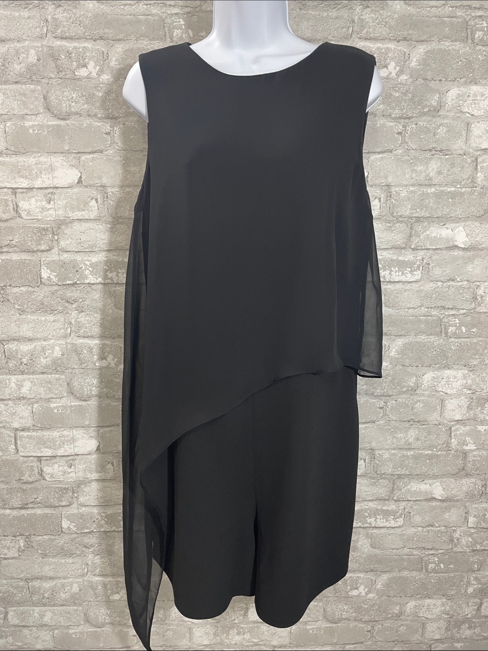 Thalia Sodi Black Sleeveless Asymmetrical Chiffon Romper